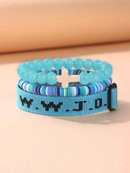 Wwjd Beaded Bracelet With Cross Charm, Exquisite Religious Jewelry Gift For Birthday, Cross Bracelets