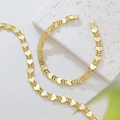 14K Gold Plated Double Row Cuban Link Bracelet for Women, Smooth Polished Heart Charm Chain Bracelet, Chunky Stackable Wrist Jewelry Gift for Birthday Valentine’s Day