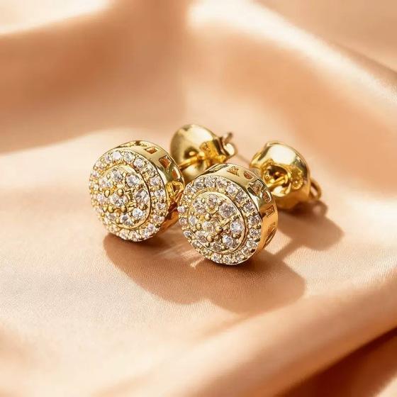 Moissanite Stud Earrings for Men Women 14K Gold Plated S925 Sterling Silver 6mm Round Halo Cluster Iced Out, Hypoallergenic Secure Friction Backs for Everyday & Special Occasions with Gift Box