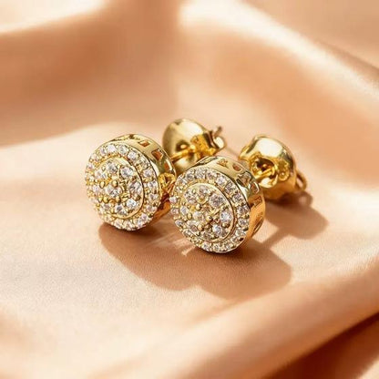 Moissanite Stud Earrings for Men Women 14K Gold Plated S925 Sterling Silver 6mm Round Halo Cluster Iced Out, Hypoallergenic Secure Friction Backs for Everyday & Special Occasions with Gift Box