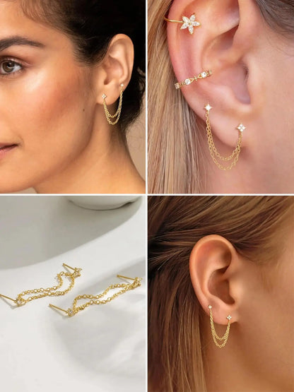 4 Pairs Huggie earrings for women High Quality Earrings Jewelry Dainty Gold Earrings Tassel Chain Drop Dangle Small Hoop Earrings Stud earrings for Women Teen Cubic Zirconia Sparkling Earrings Clip Womens earrings
