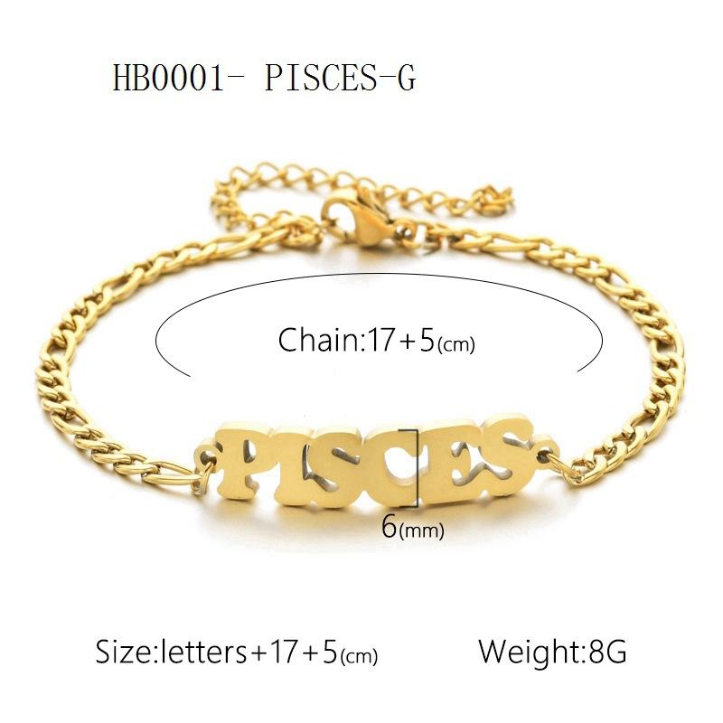 Women's 3:1 Fergal Constellation Bracelets for Women - Hypoallergenic Tarnish Proof Stainless Steel, Waterproof, English Letter Accents, Golden & Silvery Metal Chain Link, Zodiac Signs Female All Seasons Daily Wear Costume Jewelry