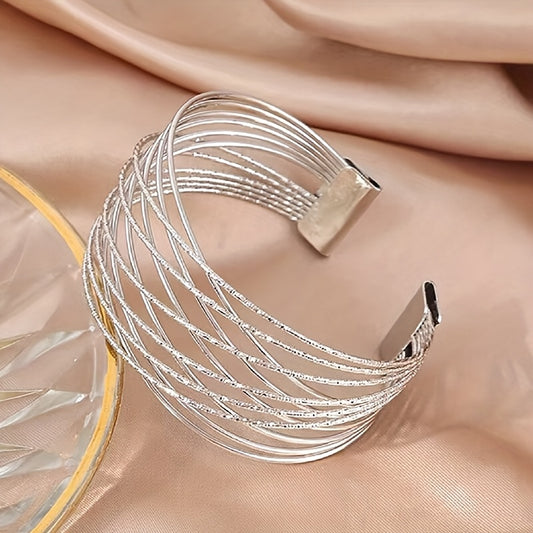 Vintage Golden-Tone Metal Cross-Over Bracelet for Women - Adjustable Intertwined Wire Design, Versatile Everyday Jewelry Gift for Nurse's Day, Birthdays & Special Occasions, Special Occasion Accessory | Elegant Women's Jewelry | Open Cuff Accessory