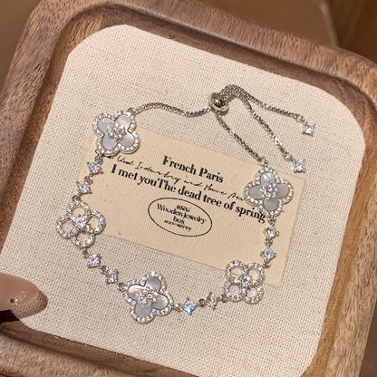 Imitation Pink Mother-of- Four-Leaf Clover Bracelet, Women's Luxurious and Exquisite Four-Leaf Clover Bangle, Friendship Jewelry, Gift for Best Friend