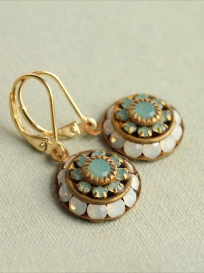 Boho Ethnic Feng Shui Rhinestone Flower Round Pendant Earrings, Vintage Design Women's Party Vacation Personality Ear Rings, Earrings Sparkling Earrings Hoops, Vintage Statement Earrings, Circle Shape Earrings, Stylish Jewelry, High Quality Earrings