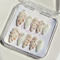 10Pcs Handmade Press On Nails Reusable Medium Handmade Acrylic Press Nails New Summer Collection, Cute Elegant Luxury Cat Eye Design, Ocean Inspired, High Quality Soft Sophisticated Look for Women Nail Art