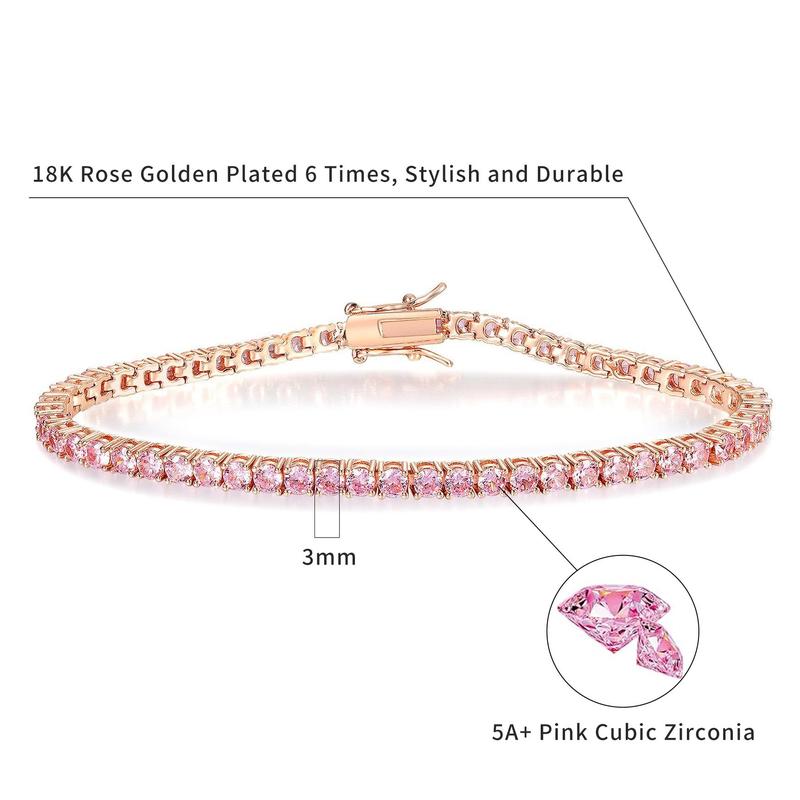 GEMSME Unisex Cubic Zirconia Brass Round Cut Waterproof Tennis Bracelet - Casual Jewelry for Women, Hiphop Chain Accessory, Anniversary/Birthday/Daily Gift for Him, High-Quality Sohochic Piece
