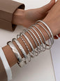 Women's 10pcs Textured Metal Design Bangle, Boho Ethnic Jewelry for Beach Party Vacation, Metal Bangles for Women Girl Gift Daily Use, Stackable Bracelets, Bangle Bracelet Set, Fashionable Bracelet Style
