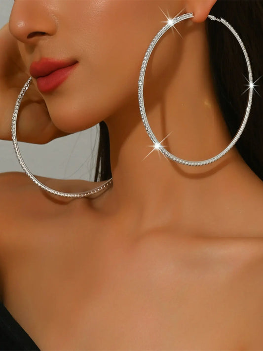 Women's Geometric Circle Earrings Set, Silver Color &, Casual Style, Elegant Hoop Earrings, All Season Wear, Perfect for Weddings & Parties, Hoop Earring Sets, Circle Shape Earrings, Fashionable Earrings, Earrings Hoops