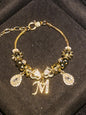 Women's Gold Tone Mixed Charm Beaded Bracelet A Z Initial Letters Available, Fashion Costume Jewelry Gift