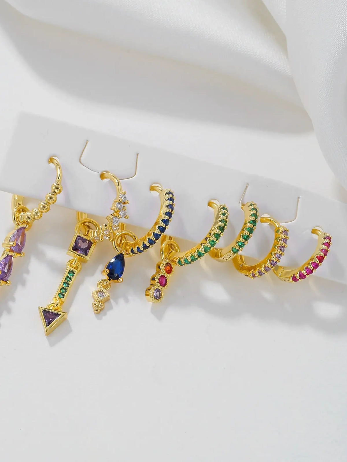 Women's Style Earrings Set, Colorful Zirconia Hoop & Dangle Ear Cuffs, Light Luxury Design, Trendy Jewellery Accessories, Elegant Women Jewelry Accessories, Statement Earrings, Versatile Earrings, Trendy Fashionable Accessories