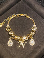 Women's Gold Tone Mixed Charm Beaded Bracelet A Z Initial Letters Available, Fashion Costume Jewelry Gift