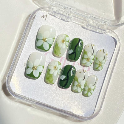 10Pcs Handmade Press On Nails Reusable Medium Handmade Acrylic Press Nails New Summer Collection, Cute Elegant Luxury Cat Eye Design, Ocean Inspired, High Quality Soft Sophisticated Look for Women Nail Art
