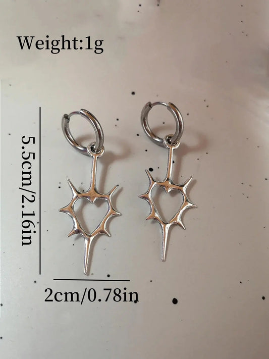 Punk Style Star & Heart Design Dangle Earrings, Earrings Stack, Hoop Earring Sets, Statement Hoops Earrings, Fashion Jewelry for Party, Everyday Accessory, Jewelry for Birthday Gift, Earring Stacks, Hoop Shape Earrings