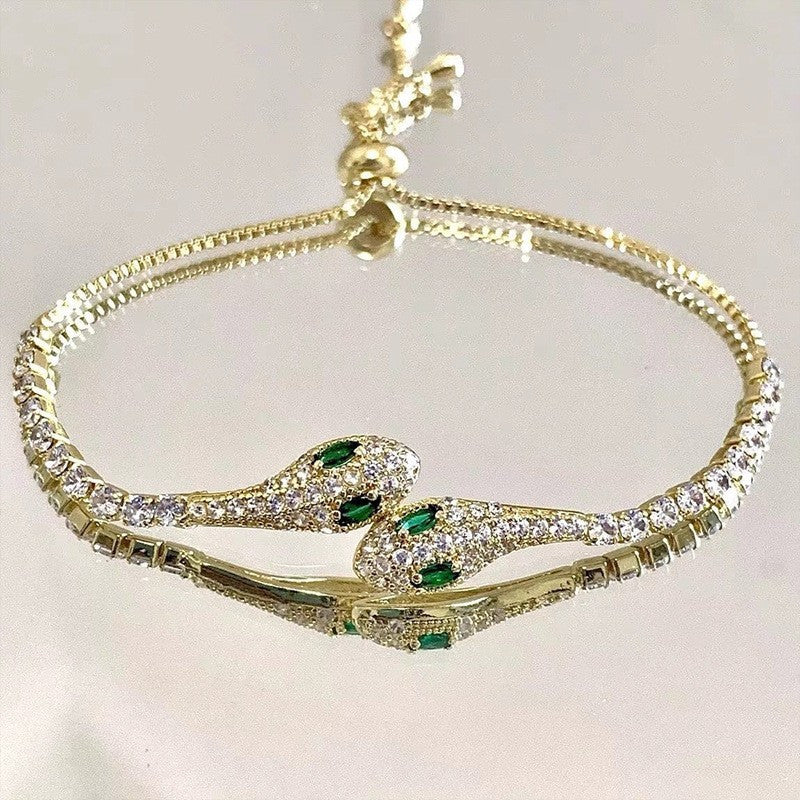 Individual Zirconia Snake Flower, Light Luxury Premium Feel Serpent Bangle, Women'S Fashion Temperament Niche Design Hand Jewelry