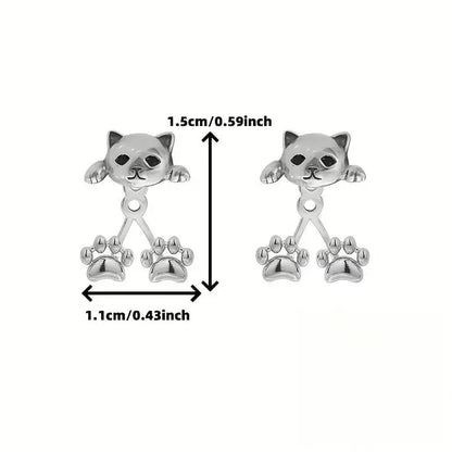 Women's S925 Pure Silver Cat Paw Pendant Pretty Studs - Versatile Dangle Earrings with Paw Charms, Everyday Fashionable Pet-Themed Costume Jewelry Accessories