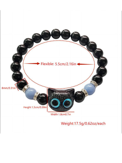 Cute Cat Charm Decor Glow in The Dark Design Beaded Bracelets, Fashionable Bracelet Style with Charms, Trendy All-match & Exquisite Jewelry for Women & Men As Jewelry Gifts for Party, Daily Clothing Decor