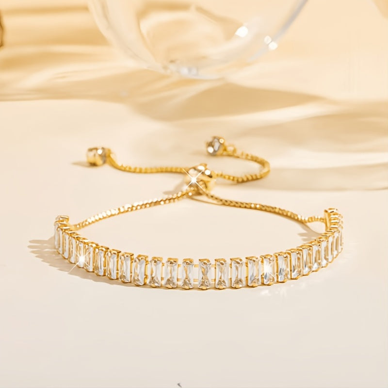 A Stylish And Minimalist Women'S Spring And Summer Tennis Bracelet Featuring a Pull-Out Design, Adorned with Sparkling Inlaid Cubic Zirconia. This Elegant Accessory Is Perfect for Everyday Wear, Valentine'S Day, Weddings, Christmas
