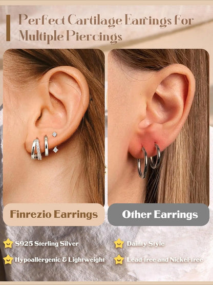 3 Pairs Stud Hoop Earrings for Women Hypoallergenic Earrings Stacks with Cubic Zirconia Huggie Earrings Sets for Multiple Piercings