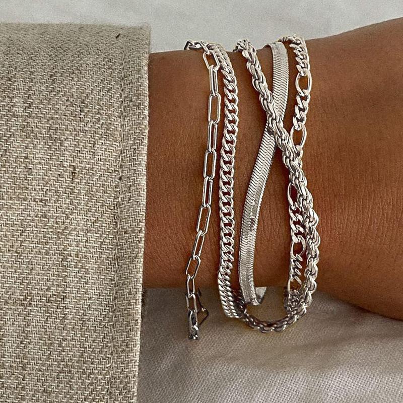 TEWIKY Women's 5-Piece Thin Dainty Metallic Gold Sparkly Bracelet Stack Set - Paperclip, Cuban Link, Greenish Bead Chains, 6.5in Adjustable Jewelry for Everyday/Casual Wear | Accessories Bundle Bracelets & Bangles, Gifts for Women
