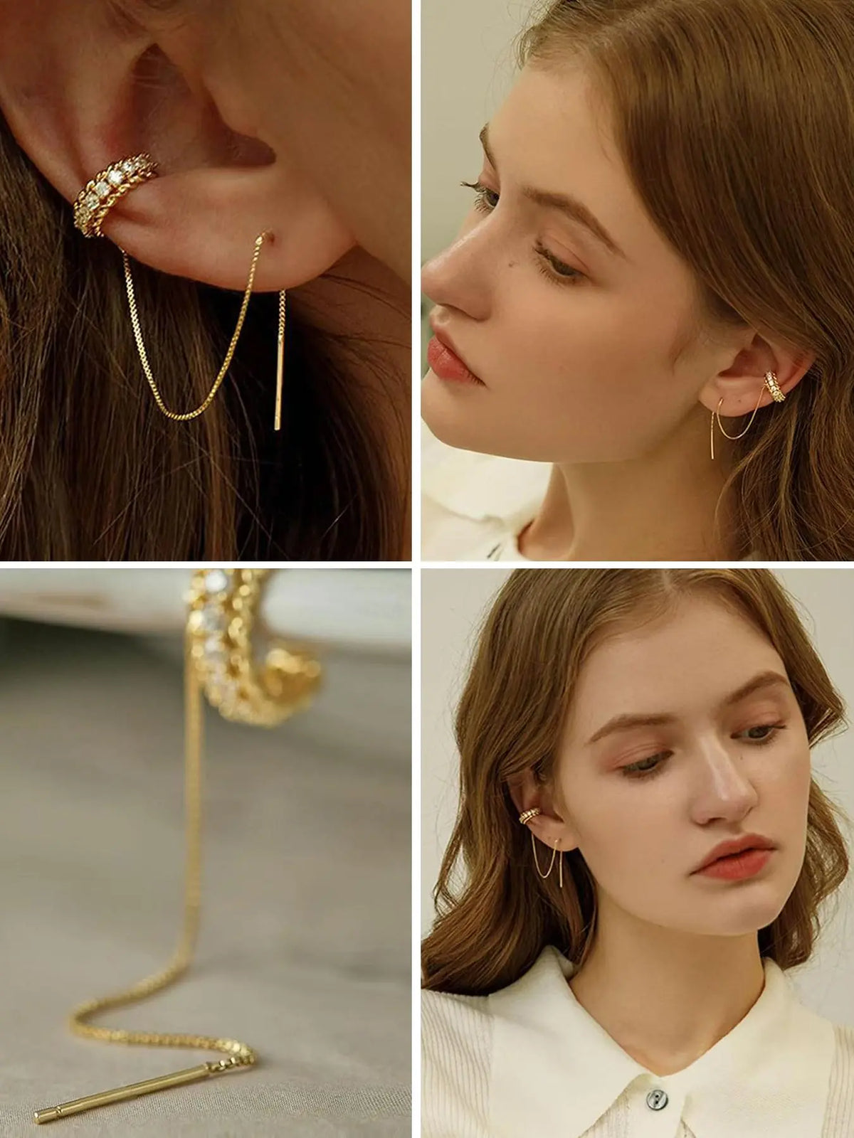 4 Pairs Huggie earrings for women High Quality Earrings Jewelry Dainty Gold Earrings Tassel Chain Drop Dangle Small Hoop Earrings Stud earrings for Women Teen Cubic Zirconia Sparkling Earrings Clip Womens earrings