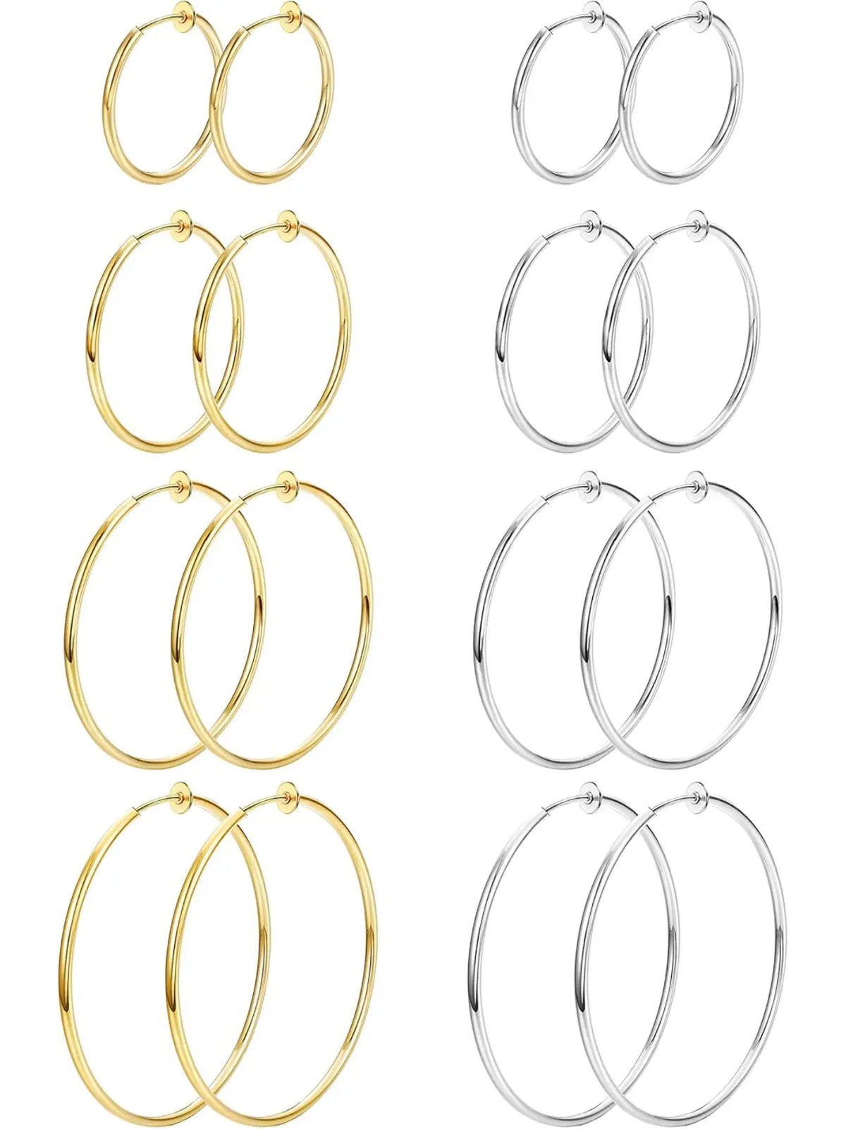 8 Pairs Clip-on Hoop Earrings, Casual Earrings Set, Stainless Steel Clip-on Earrings for Women, Fake Hoops for Non-pierced Ears, Spring Design Trendy Jewelry, Fashionable Jewelry Accessories, Non Piercing Earrings