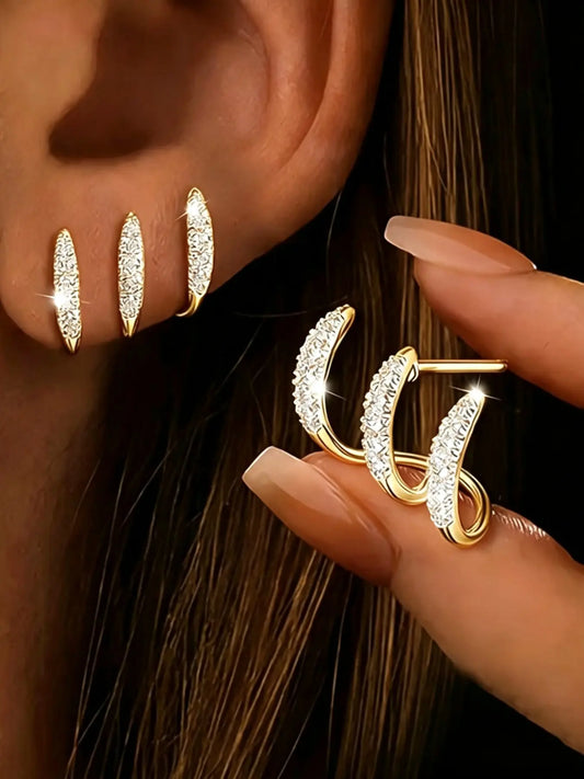 Women's Three-Pronged Arc Earrings, Sparkling Luxury Design, Hypoallergenic, Perfect for Daily Wear and Music Festivals, Ideal Gift, Ear Jewelry, Fashion earring