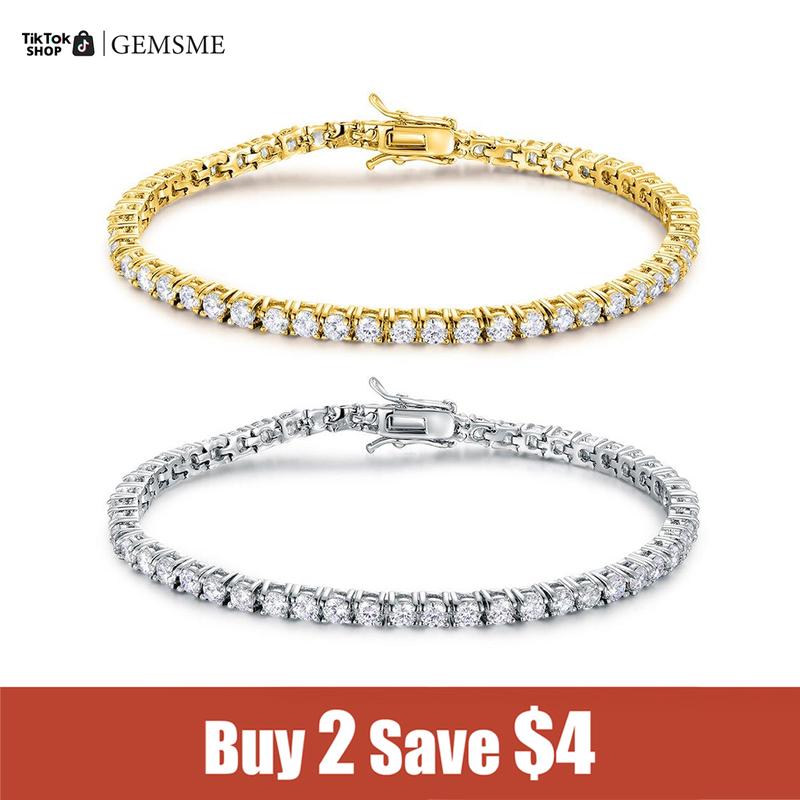 GEMSME Unisex Cubic Zirconia Brass Round Cut Waterproof Tennis Bracelet - Casual Jewelry for Women, Hiphop Chain Accessory, Anniversary/Birthday/Daily Gift for Him, High-Quality Sohochic Piece