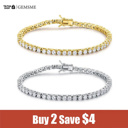 GEMSME Unisex Cubic Zirconia Brass Round Cut Waterproof Tennis Bracelet - Casual Jewelry for Women, Hiphop Chain Accessory, Anniversary/Birthday/Daily Gift for Him, High-Quality Sohochic Piece
