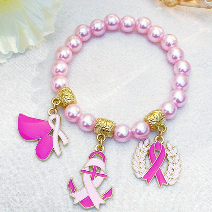 An Exquisite and Elegant Niche Light Luxury Pink Beaded Bracelet for Women, Suitable for Daily Versatile Wear, Designed to Support Breast Cancer Awareness