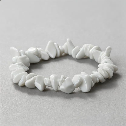 1pc Men' & Women' White Pebble Bracelet with Elastic Cord & Transparent Stones - Suitable for Beach Vacation, Casual Attire, Gift for Valentine' Day, Mother' Day, Graduation - Year-Round Minimalist Bangle