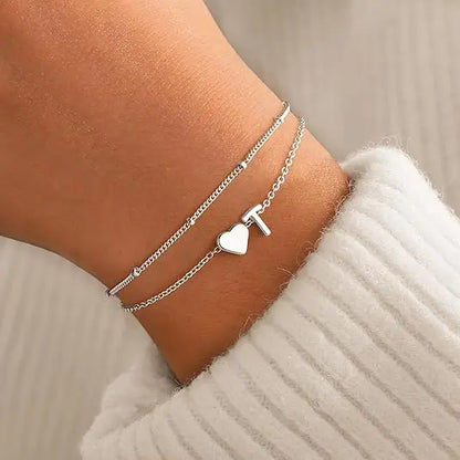 Women's Layered Heart Initial Bracelet Sets - Adjustable Heart, Letter Link, Exquisite Fashion Costume Jewelry Accessories, Birthday Christmas Gifts, Princess Charm Bracelets & Bangles,GF Gift Jewelry for Women TikTokShopFallDealsForYou