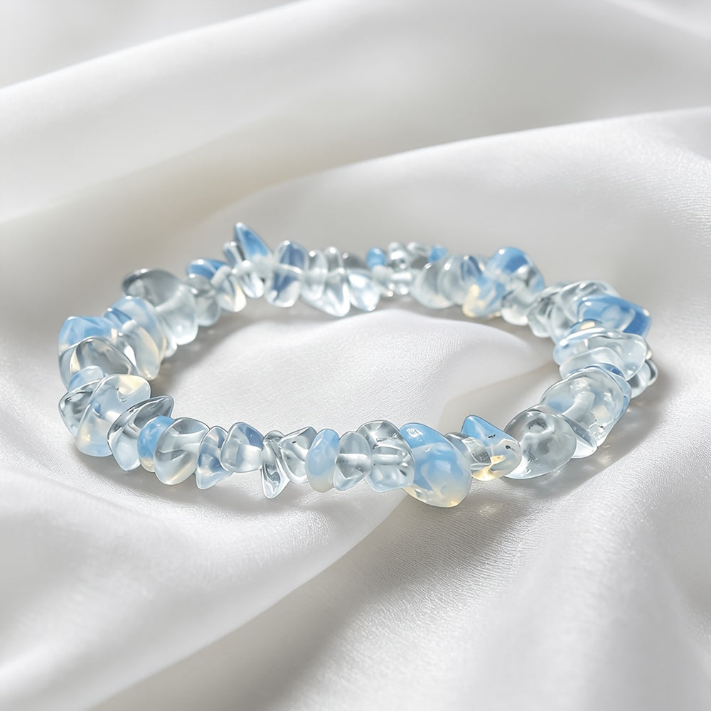 1pc Men' & Women' White Pebble Bracelet with Elastic Cord & Transparent Stones - Suitable for Beach Vacation, Casual Attire, Gift for Valentine' Day, Mother' Day, Graduation - Year-Round Minimalist Bangle