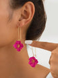 Colorful Floral Drop Earrings for Women, Chic Design in Bright Rose and, Statement Jewelry for Fashion Lovers