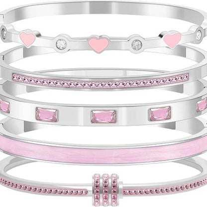 5PCS Elegant Fashion Bangle Bracelet Set Stackable Gold Bangle Bracelet Set for Women - Fashionable Eternal Lightweight Bangle with Pink Friendship & Love Heart Bracelet Jewelry Gift for Her for Parties, Gatherings and Birthday Gifts