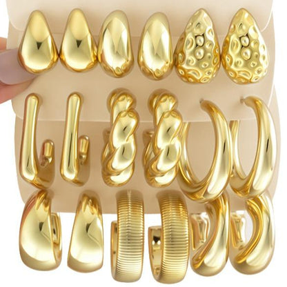17KM Women's Hypoallergenic Non-Tarnish Chunky Chain Twisted Hoop Earrings Multipack, Fashion Dangle Jewelry, Ideal Gifts for Girlfriend