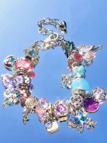 Summer Floral and Butterfly Charm Bracelet, DIY Bear Firebird Shell Charm Bracelet, Beach Vacation Jewelry, Unique Handmade Accessory, Butterflies Bracelet