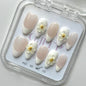 10Pcs Handmade Press On Nails Reusable Medium Handmade Acrylic Press Nails New Summer Collection, Cute Elegant Luxury Cat Eye Design, Ocean Inspired, High Quality Soft Sophisticated Look for Women Nail Art