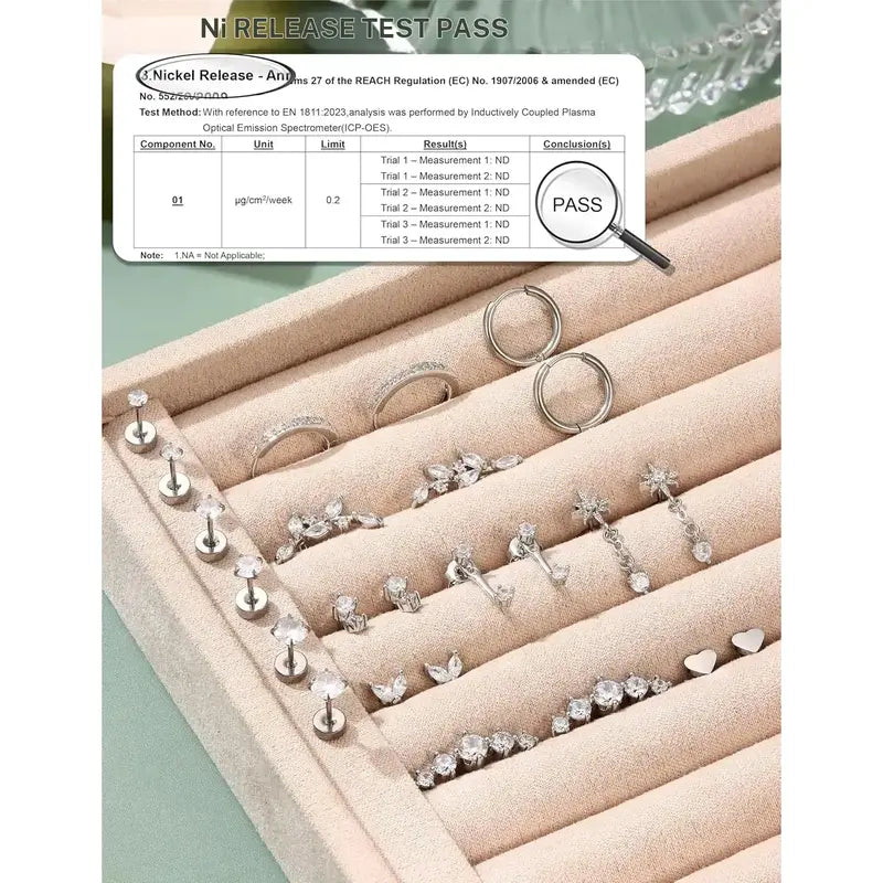 Women's Medical Steel Earring Stack Set, 11 Pairs Hypoallergenic Flat Back Studs & Hoops, Tarnish Free Accessories for Conch & Helix Piercings, Everyday Fashion Jewelry