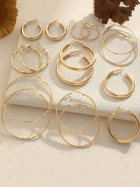 8 Pairs Women's Elegant Twist Design Hoop Earrings, 8 Pairs Trendy Exquisite Hoop Earrings, Chic All-match Vintage Jewelry As Gift for Girlfriend, Versatile Earrings Hoop Earring Sets
