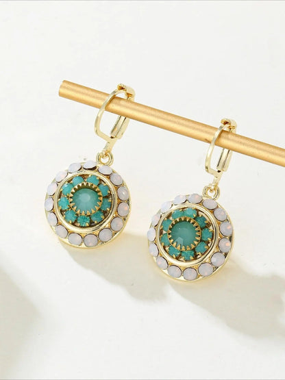 Boho Ethnic Feng Shui Rhinestone Flower Round Pendant Earrings, Vintage Design Women's Party Vacation Personality Ear Rings, Earrings Sparkling Earrings Hoops, Vintage Statement Earrings, Circle Shape Earrings, Stylish Jewelry, High Quality Earrings