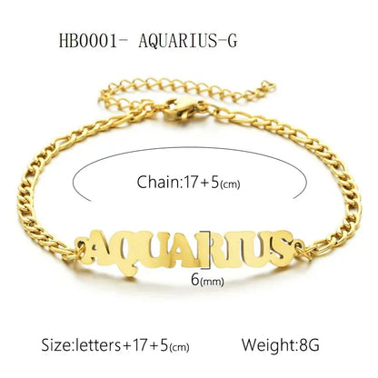 Women's 3:1 Fergal Constellation Bracelets for Women - Hypoallergenic Tarnish Proof Stainless Steel, Waterproof, English Letter Accents, Golden & Silvery Metal Chain Link, Zodiac Signs Female All Seasons Daily Wear Costume Jewelry