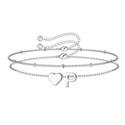 Women's Layered Heart Initial Bracelet Sets - Adjustable Heart, Letter Link, Exquisite Fashion Costume Jewelry Accessories, Birthday Christmas Gifts, Princess Charm Bracelets & Bangles,GF Gift Jewelry for Women TikTokShopFallDealsForYou