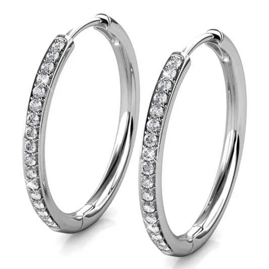 Cate & Chloe Bianca 18k White Gold Plated 25mm Hoop Earrings for Women – 34 Simulated Diamond Crystal Hoops – Hypoallergenic, Lead & Nickel Free Lightweight Earrings with Secure Latch Back – Premium Gift Box Included, American Owned Brand, Versatile Earri