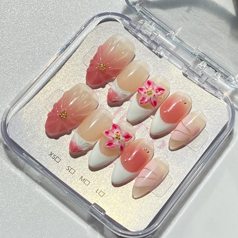 10Pcs Handmade Press On Nails Reusable Medium Handmade Acrylic Press Nails New Summer Collection, Cute Elegant Luxury Cat Eye Design, Ocean Inspired, High Quality Soft Sophisticated Look for Women Nail Art