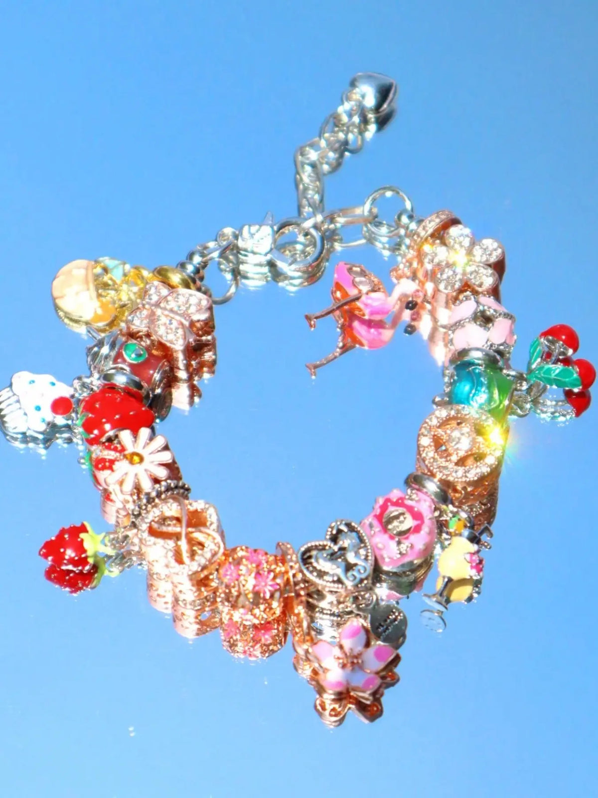 Summer Floral and Butterfly Charm Bracelet, DIY Bear Firebird Shell Charm Bracelet, Beach Vacation Jewelry, Unique Handmade Accessory, Butterflies Bracelet