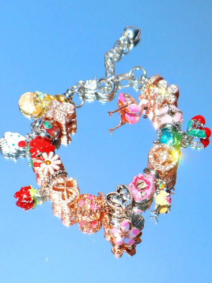 Summer Floral and Butterfly Charm Bracelet, DIY Bear Firebird Shell Charm Bracelet, Beach Vacation Jewelry, Unique Handmade Accessory, Butterflies Bracelet