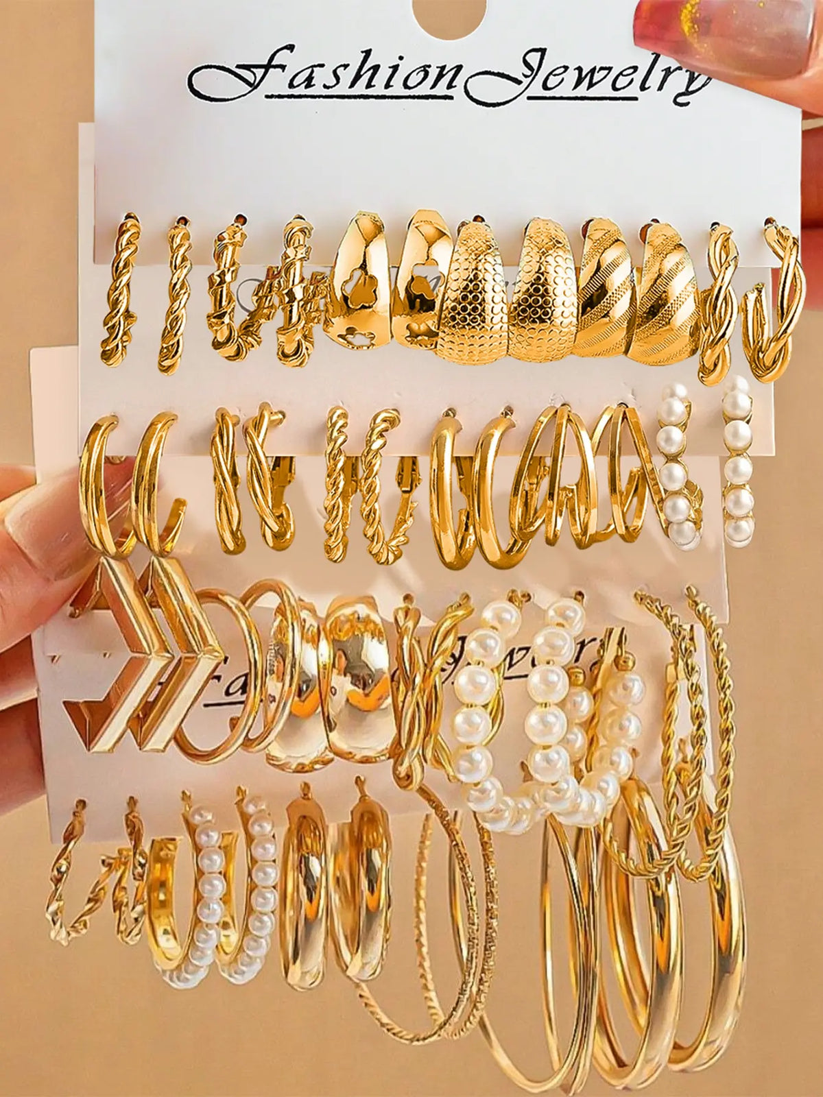 48pcs Women's Bohemian Geometric Earring Set with Imitation Pearls, Faux Pearl and Hollow Flower Design, Fashion Earrings, Stylish Jewelry for Daily Wear and Parties