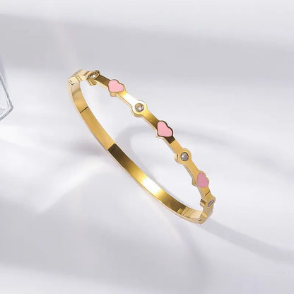 5PCS Elegant Fashion Bangle Bracelet Set Stackable Gold Bangle Bracelet Set for Women - Fashionable Eternal Lightweight Bangle with Pink Friendship & Love Heart Bracelet Jewelry Gift for Her for Parties, Gatherings and Birthday Gifts