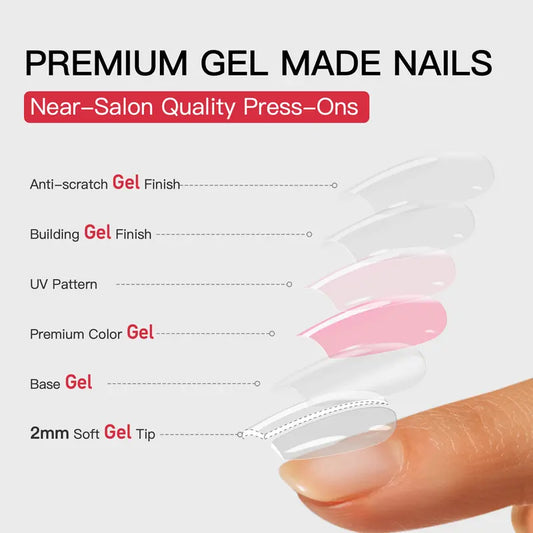 CurvLife Nailora Curv Short Almond Press-On Nails Collection - 30PCS 15 Sizes, Soft-Tapered Nude Pink, Glossy Minimal Floral Chic Styles, Reusable Salon-Look False Nails & Accessories for Daily Wear, Work, Short Almond False Nails & Accessories
